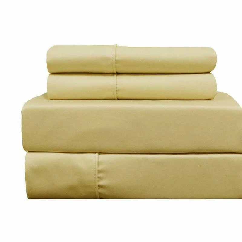Fitted Sheets with Reinforced Corners for Long - Lasting Use400 Thread Count Linens 4-Piece Set 100% Cotton Full Bed Sheet Gold