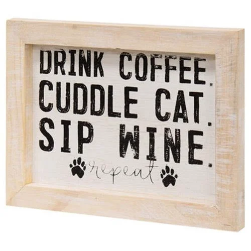 Cotton bed skirts for a soft and breathable lookCoffee Cat and Wine Framed Sign