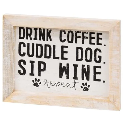 Velvet bed skirts for a luxurious and elegant appearanceCoffee Dog and Wine Framed Sign