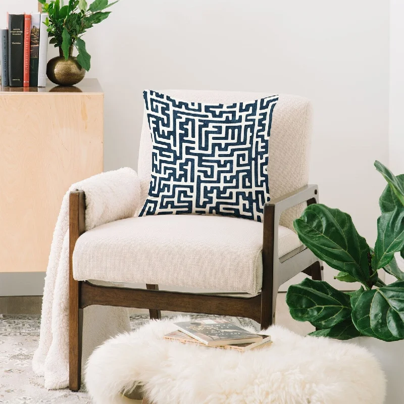 Square Pillows for Modern Home DecorLittle Arrow Design Co maze in dark blue Throw Pillow