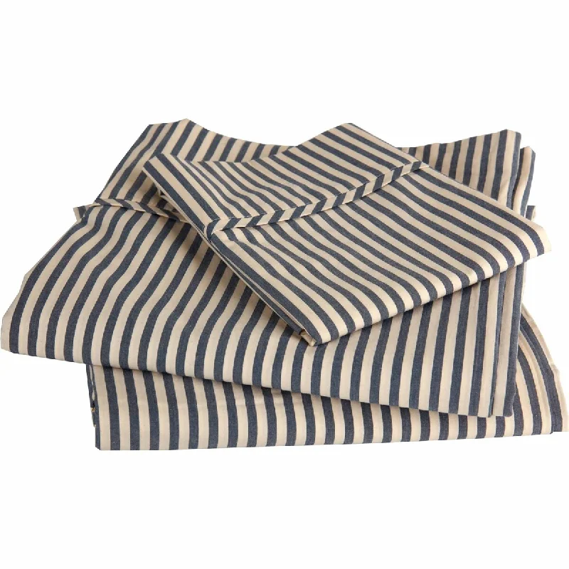 Rayon - Cotton Sheets for a Breathable and Soft BlendClassic Stripe Denim Twin XL 3PC Sheet Set (Fitted 39x80x16, Flat 74x105, 1 - Pillow Case 21x30)