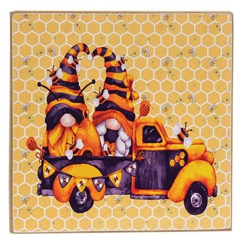 Bed skirts with a plaid pattern for a traditional styleBumblebee Gnomes In Truck Square Block