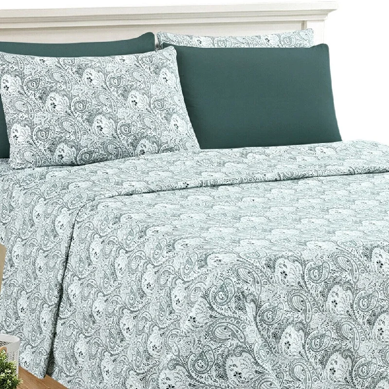Hypoallergenic Silk Sheets for Sensitive SleepersLuxury 6 Piece Bed Sheet Set 1800 Count Paisley Full White Grey