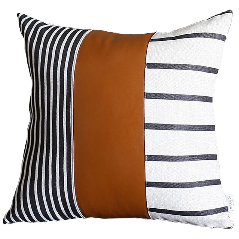 Travel Pillows for Long JourneysSet Of Two 17" X 17" Brown and White Faux Leather Striped Zippered Pillow Cover Travel Pillows for Long JourneysSet Of Two 17" X 17" Brown and White Faux Leather Striped Zippered Pillow Cover