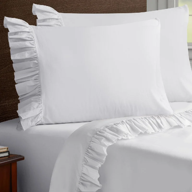 Rayon - Cotton Sheets for a Breathable and Soft BlendSoft Wash Vintage Ruffles 2PC Pillowcase Set-KING