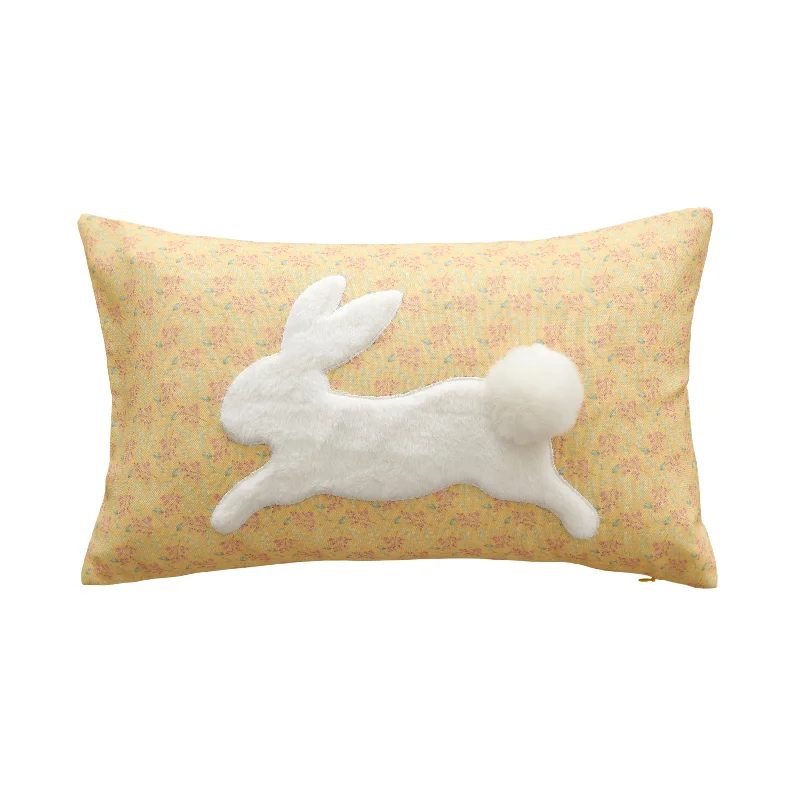 Travel Pillows for Long JourneysYellow Lumbar Pillow with White Bunny