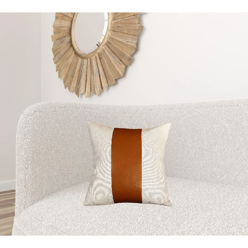 Feather Pillows for a Luxurious SleepSet Of Two 18" X 18" Brown and Ivory Faux Leather Zippered Pillow