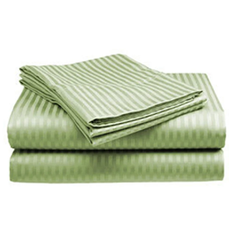 Wrinkle - Free Polyester Sheets for a Low - Maintenance Bed400 Thread Count Deluxe Cotton Dobby Stripe Queen Bed Sheet Sage