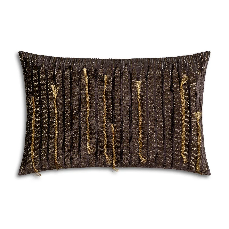 Cotton Pillows for Natural ComfortVerona Black Embroidered Lumbar Pillow