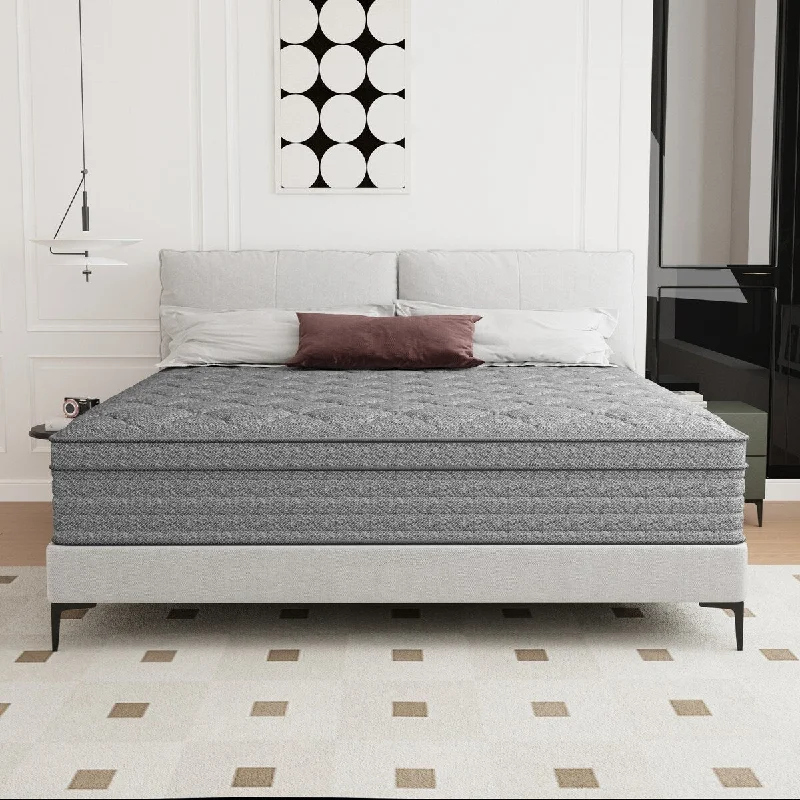 Hybrid mattresses combining foam and innerspring technology12 Inch Grey Memory Foam Hybrid Mattresses in a Box