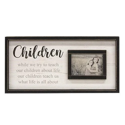 Bed skirts with a modern art - inspired printChildren Teach Framed Sign With Picture Frame