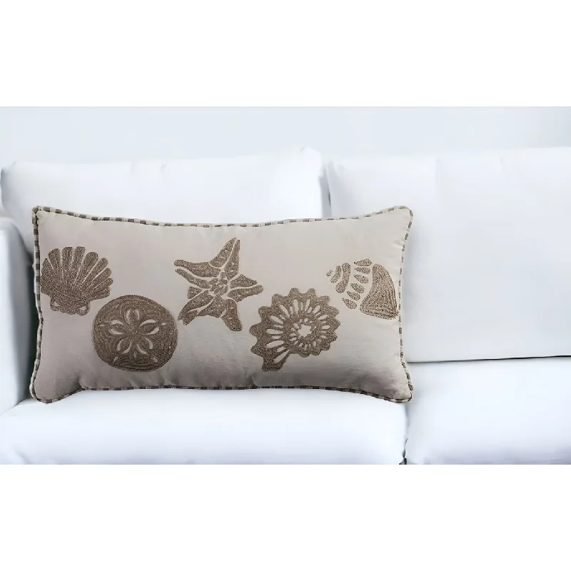 Velvet Pillows for a Touch of EleganceHomeRoots 11" X 21" Beige and Khaki Seashells Cotton Throw Pillow with Embroidery Velvet Pillows for a Touch of EleganceHomeRoots 11" X 21" Beige and Khaki Seashells Cotton Throw Pillow with Embroidery