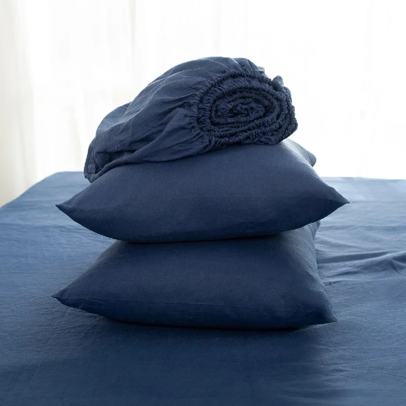Sheet Sets with Multiple Pillowcase OptionsNative Linum Linen Bedding Set of 4, Navy