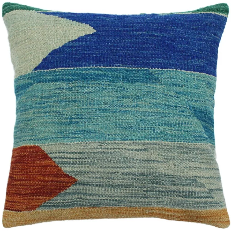 Feather Pillows for a Luxurious SleepHolcombe Blue/Teal Hand-Woven Kilim Throw Pillow -18"x18"