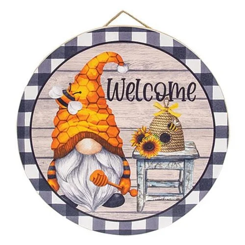 Full - size bed skirts with a gathered fabricHoneybee Gnome Hanging Round Sign