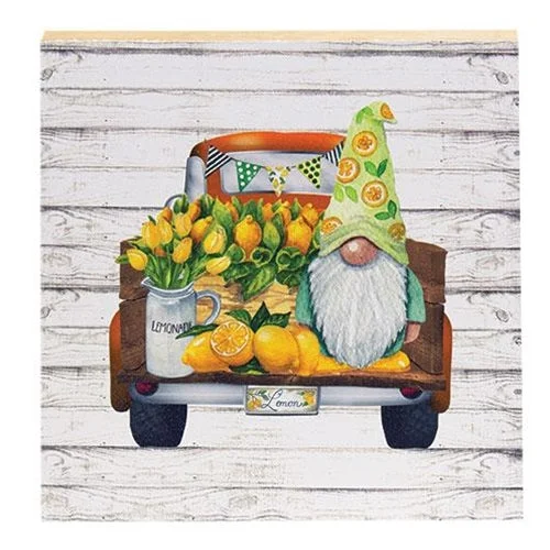 Bed skirts with a beach - themed printLemon Gnome & Truck Square Block