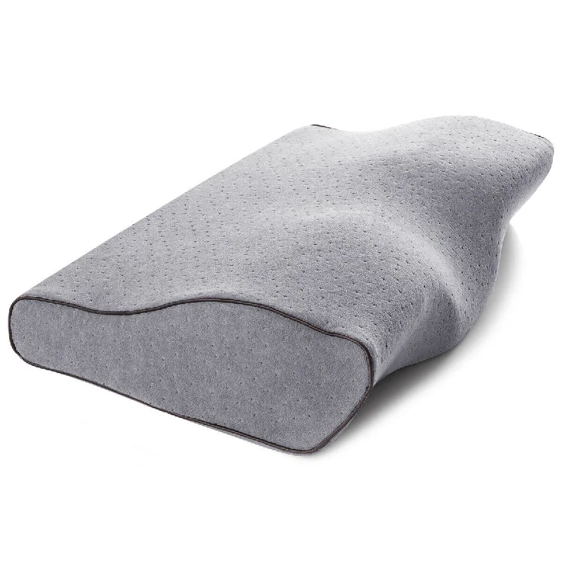 Soft and Fluffy Pillows for Bedroom ComfortContour Memory Foam Pillow Ergonomic Cervical Neck Support for Sleep - Grey
