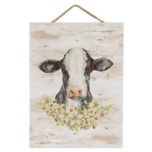 Bed skirts in bold colors for a statement - making lookCow & Flowers Portrait Hanging Sign