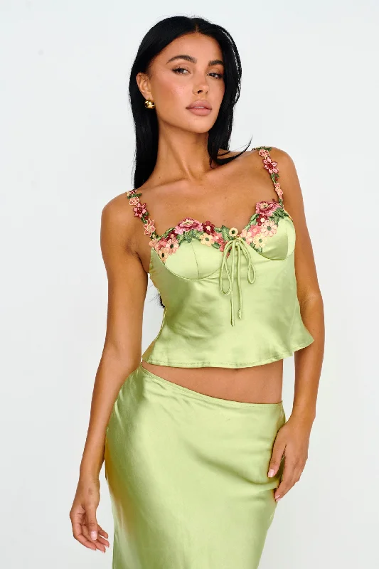 Rose Garden Floral Applique Cami Top Lime