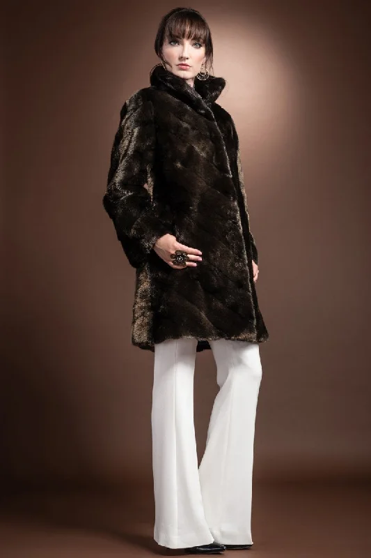 Metallic Gold V-Shape Mink Mid-Length Fur Coat